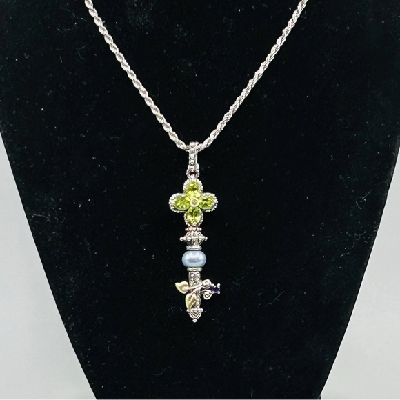 BARBARA BIXBY Sterling Silver with 18k Gold Leaves and Multi-stone Key Pendant - Picture 2 of 14